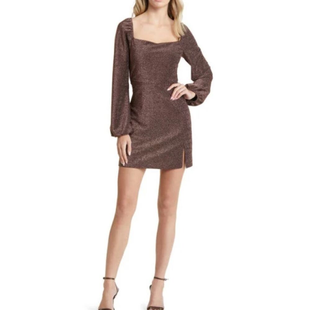 All in Favor Metallic Long Sleeve Minidress in Gold Black. Size Medium. NEW!